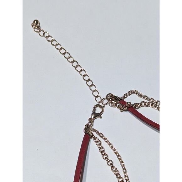 Carisma Choker Necklace Set Red Bow Pearl Bead Gold Tone Layered Chains Gift - Picture 5 of 7